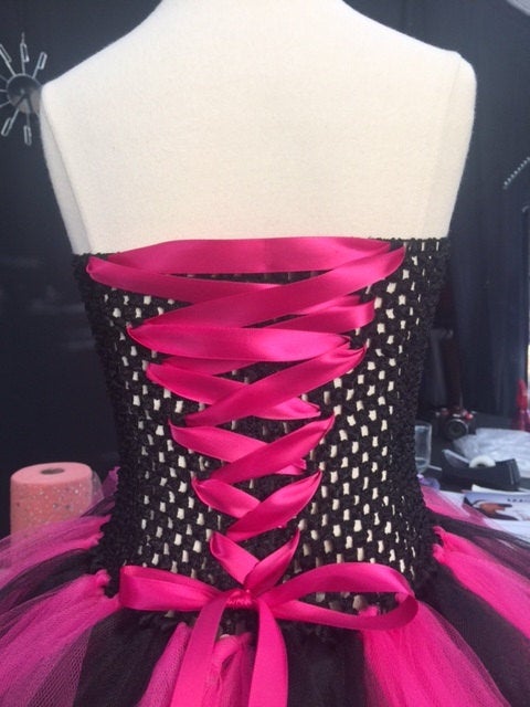 Fuchsia/Black Sequin  Corset Tutu Dress