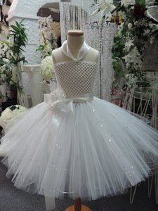 White/Silver Sequin Corset Flowegirl Tutu Dress