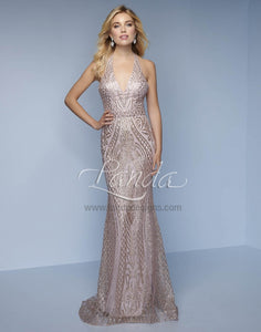 Splash Prom Glitter Net Halter Gown K117 Rose Gold