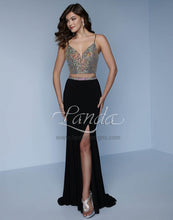 Load image into Gallery viewer, Splash Prom Two Piece Rhinestone Top Jersey Gown K137 Black