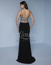 Load image into Gallery viewer, Splash Prom Two Piece Rhinestone Top Jersey Gown K137 Black