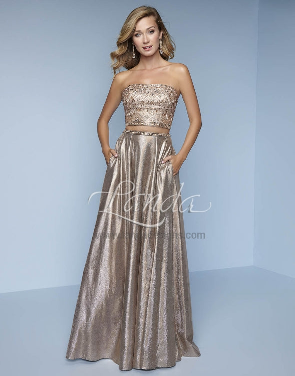 Splash Two Piece Strapless Metallic Gown K167 Champagne