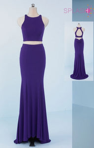 Splash Prom Two Piece Glitter Jersey Dress X002 Purple
